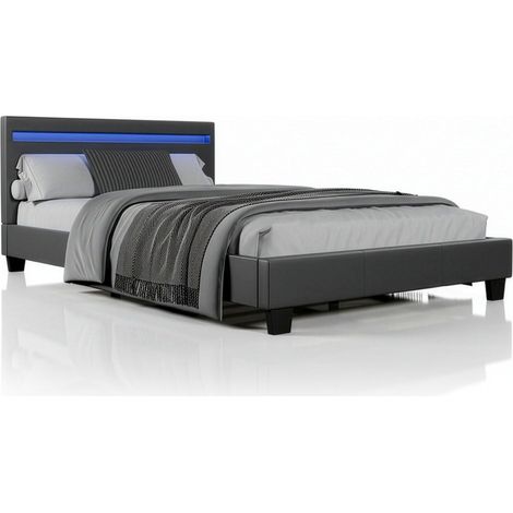 Letto imbottito Paris Grigio scuro 120 x 200 cm Struttura letto con illuminazione LED e rete a doghe (1/2)
