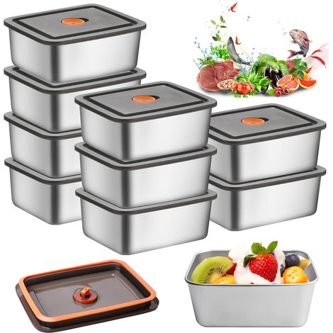 Lot de 10 Boîtes de Conservation en Acier Inoxydable avec Couvercles Hermétiques, 600 ML Boite Alimentaire Inox, Boite Inox, Boîtes À Charcuterie pour Conserver des Repas ou des Collations