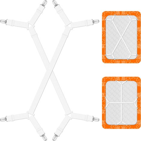 2 Pièces Tendeur Drap Housse Lit Drap Réglable, Attache Drap Housse, Elastique Drap Housse avec Clips en Métal, Réglable Élastiques Triangle Sangles (1/5)