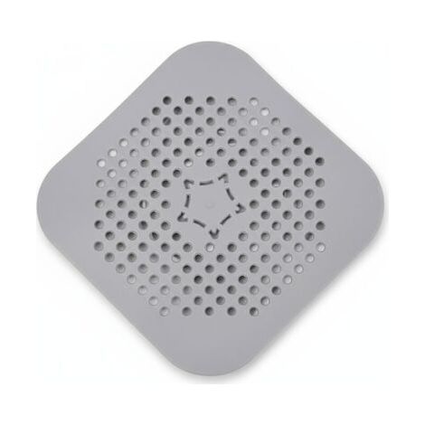 Siphon de sol carré en silicone gris – JINFGERNE – Crépine anti-cheveux avec ventouses – Filtre de bonde pour douche, baignoire et évier (1/5)
