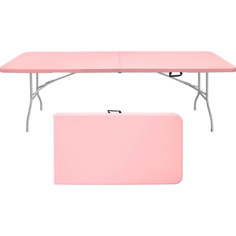 Tragbarer Klapptisch für außen 244 x 76 x 73,6 cm, Kunststoff und Stahl, Rosa, OKWISH (1/5)