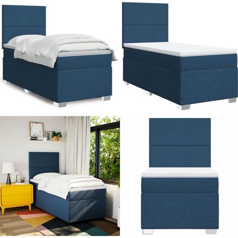 Sommier à lattes de lit avec matelas Bleu 90x200 cm Tissu - Lit Double - Lit Plateforme - Matelas À Ressorts Ensachés - Literie - Chambre À Coucher - Home & Living (1/5)