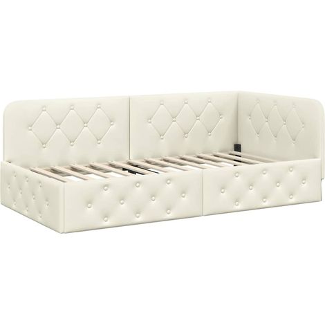 Corner Bed Frame Cream 90 x 200 cm Velvet vidaXL