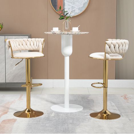 2er Set Barhocker aus Samt, 360° drehbar, höhenverstellbar, Ivory (1/2)