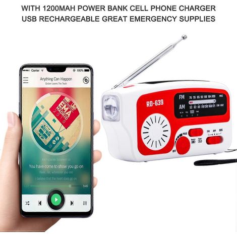 Radio d'urgence AM/FM à manivelle, radio portable rechargeable solaire avec lampe torche LED (1/4)
