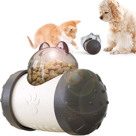 Distributeur lent interactif pour animaux de compagnie, Boule de voiture roulant balle lente de fuite de nourriture 5.74in x 4.29in x 3.03in-noir et blanc-Fei Yu