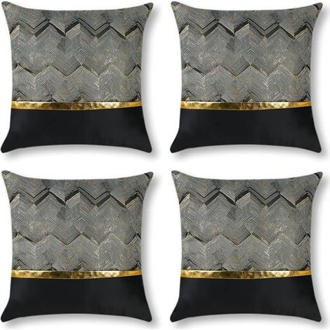 4er-Set (45 x 45 cm) luxuriöse Kissenbezüge aus goldfarbenem Leder mit Wellenstreifensteppung, minimalistisch, für Bett, Sofa, Auto und Gartenmöbel (1/5)