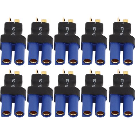 10 adaptateurs femelles EC5 vers mâles de type T, bleu-noir, 10x20x47mm, en caoutchouc et plastique, avec des fiches de connecteur EC5 en cuivre, adaptés aux bateaux télécommandés. (1/5)