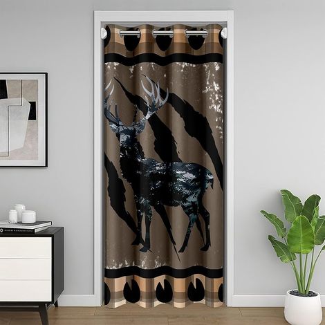Wapiti Rideau Occultant,Treillis de Buffle Vintage Rideau de Porte pour L'Intimité de Porte,Animaux de Ferme Rideau Porte Entrée,Arbres de Plantes Rideaux de Séparation de Chambre 86x203 - 86x203cm (1/5)