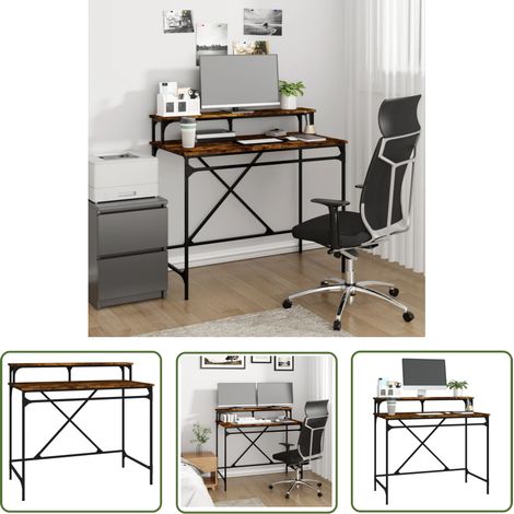 The Living Store Bureau chêne fumé 100x50x90 cm bois d'ingénierie et fer - Bureau Industriel - Bureau Moderne - Bureau Chêne Fumé - Meuble De Bureau - Bureau Informatique (1/5)