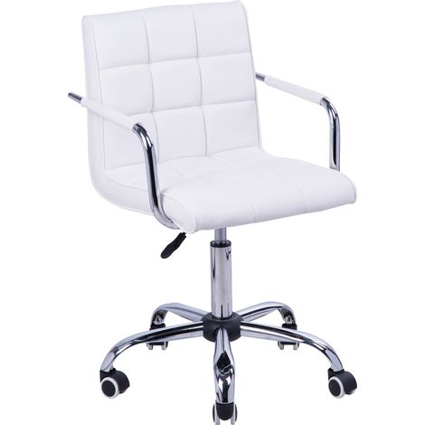 Homcom – Chaise de bureau ergonomique réglable 50-65 cm – Rembourrage mousse haute densité – Revêtement synthétique blanc – Pieds chromés 5 branches