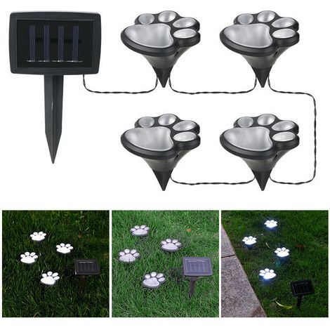 Lumière Solaire de décor de Patte de LED, 4 Empreintes de Patte Animale de Chien Allume la Lampe extérieure de Chemin de LED pour Le Patio Patio décor de Passage Couvert,Lumière blanche