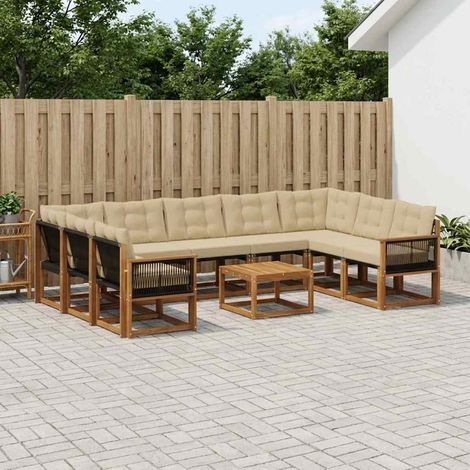 vidaXL Outdoor-Sofagarnitur mit Kissen 10 pcs Natur und Beige (1/5)