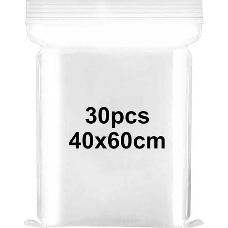 Pack of 30 Large Transparent Cellophane Bags with Zip Closure Plastic Bags for Clothes T-Shirts Trousers Storage (1/5)