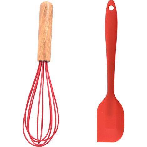 Ensemble Ustensiles Cuisine - Silicone Et Hêtre - Pour Petites Préparations - Lot De 2 Pièces (1/5)