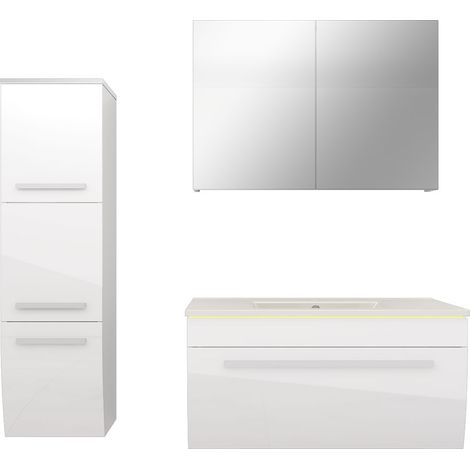 Badmöbel Set Gently 3 V2-L Weiß Badezimmermöbel Badspiegel Waschtisch 80 cm mit 1x 5W LED-Strahler (1/5)