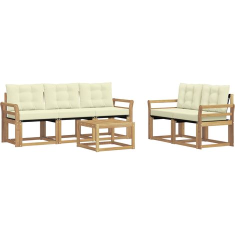 Set di divani da esterno 6 pz 5-Posti Bianco e Crema vidaXL (1/5)