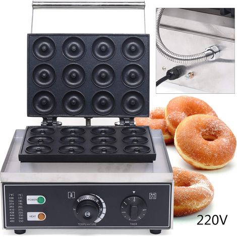 12-Grid-Donut-Maschine, kommerzielle Edelstahlwafflemaschine, 220 V, 1550 W, für Partys, Cafés, Geschäfte, Silber