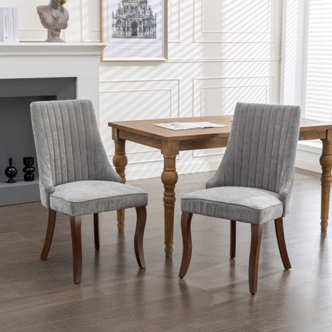 Lot de 2 Chaises de Salle à Manger Style Channel en Tissu Floqué Rayonne Rembourré, Pieds Incurvés en Bois Massif, Style Confortable Élégant Couleur Grise (1/3)