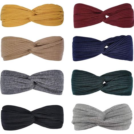 Lot de 8 Bandeau, maille côtelée, extensible, antidérapant, style bohème, pour yoga, sport, quotidien (1/5)