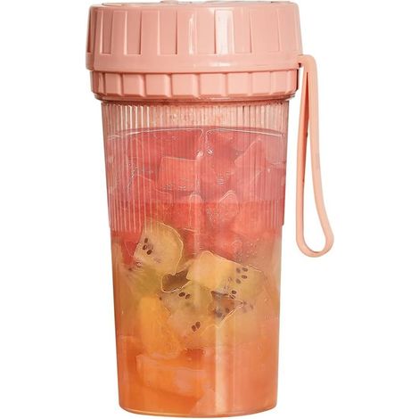Blender Portable, Mini Fruit Juicer 300ml, USB Rechargeable Smoothie et Milkshake Blender avec 4 Lames, pour la Maison, le Sport, le Voyage et le Bureau, Rose (1/5)
