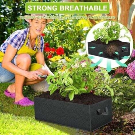 Quatre sacs de plantation de 8 gallons, fabriqués en conteneurs rectangulaires non tissés respirants, épais et durables pour favoriser l'aération des racines, adaptés aux pots de jardin. (1/3)