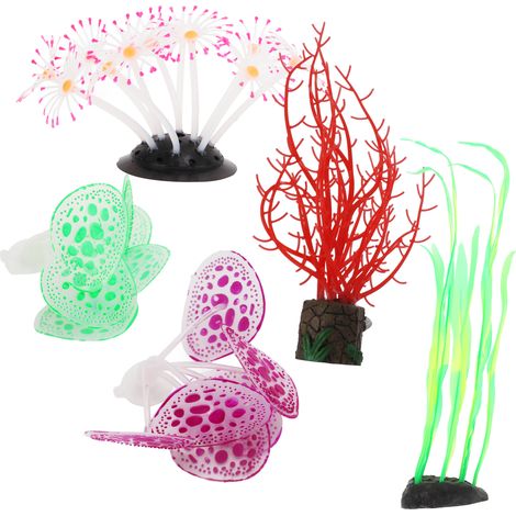 Lot de 5 décorations artificielles lumineuses en silicone, inspirées des coraux, pour aquarium. (1/5)