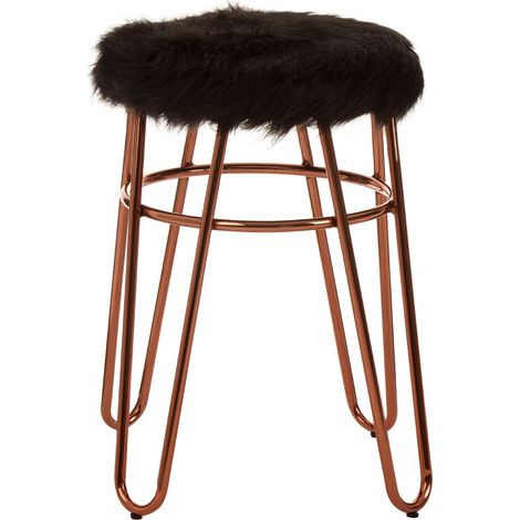 Interiors by Premier Rose Gold Metal and Black Faux Fur Bar Stool, Hairpin Round Stool, Plush Fur Stool for Kitchen Counter, Bar (1/4)