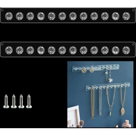 Support Mural Pour Bijoux - Porte-Collier En Acrylique Transparent Avec 12 Crochets En Forme De Losange - Pour Chambre À Coucher Ou Salle De Bain - 2 Pièces (1/5)