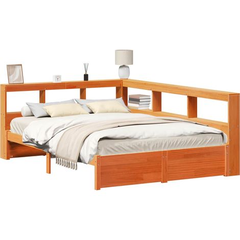 Bücherregal-Bett mit Kopfteil 2 pcs Wachsbraun 200 x 140 cm vidaXL