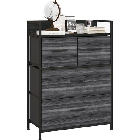 Commode, buffet, 4 tiroirs en tissu, style industriel, 60 x 29 x 85 cm, noir