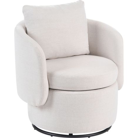Poltrona in tessuto con schienale curvo base girevole a 360° con contenitore e cuscino decorativo bianco sporco Horsens