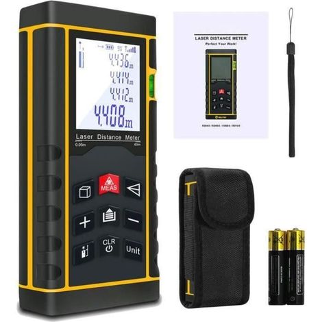 Télémètre Laser Numérique 60m - Mesure Distance, Surface, Volume, Fonction Pythagore (1/4)