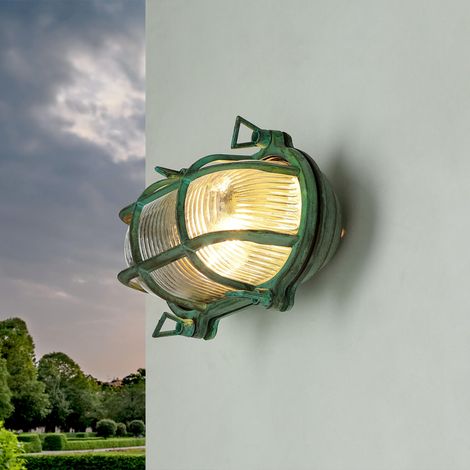 Außenwandleuchte Messing IP64 Grün E27 Maritim Außenleuchte Wand Terrasse