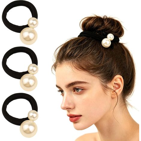 Accessoires capillaires féminins à perles décoratives, ensemble 3 chouchous élégants spécialement conçus pour chevelures épaisses (1/5)