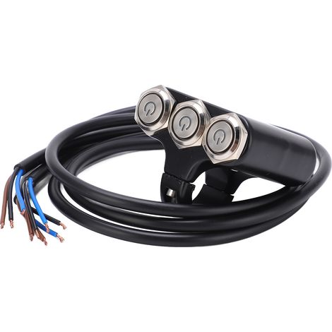 Interrupteur Moto 22mm 3 Boutons Étanche LED Bleu Aluminium Alliage 12V Guidon (1/5)