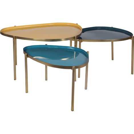 Tavolini impilabili laccati bianchi, senape, blu anatra, blu (set di 3) ZURIA (1/4)