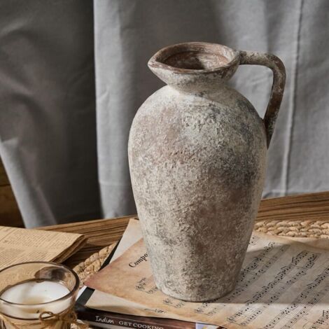 Bardusch-Vase céramique antique 24 cm en terre cuite avec poignée, design vieilli gris, décoration bohème intérieure