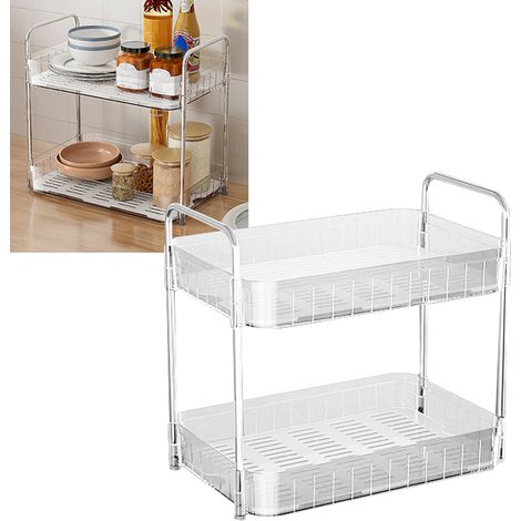 Étagère de Rangement avec Bac de Drainage Organiseur pour Cuisine Contemporaine Double Étage Blanc Matériel Plastique Capacité Grand (1/5)