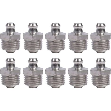 Graisseurs droits M13x1,5 - Lot de 10 - Fer nickelé - Lubrification précise - Machines agricoles et industrielles - Filetage extérieur (1/5)