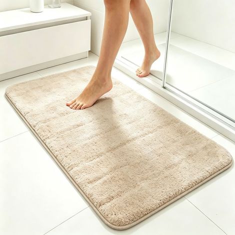 Weicher, hochabsorbierender Badteppich - Rutschfester TPR für Sicherheit im Badezimmer - Komfort für barfuß - beige 50x80 cm (1/5)