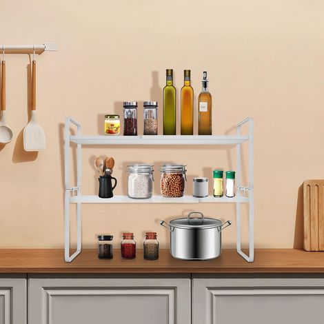 Étagère Placard Extensible, Réglable, Blanc, Cuisine, Salle de Bain, Organisateur, 36-60cm, Métal (1/5)