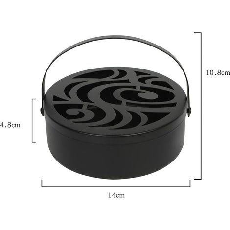 Porte-spirales anti-moustiques en fer, boîte creuse pour spirales anti-moustiques, boîte ronde à encens avec poignée