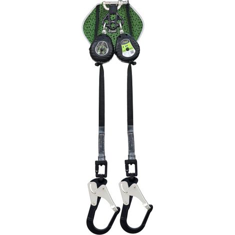 Anticaída retráctil doble correas de 2,40 m, 2 ganchos de andamio y absorbedor de energía en bolsa dorsal SPILO-S2 KRATOS SAFETY