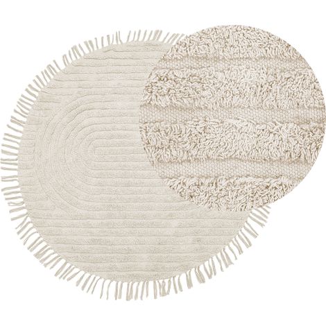Alfombra de algodón beige claro 140 cm flecos sala de estar dormitorio Halfeti (1/5)