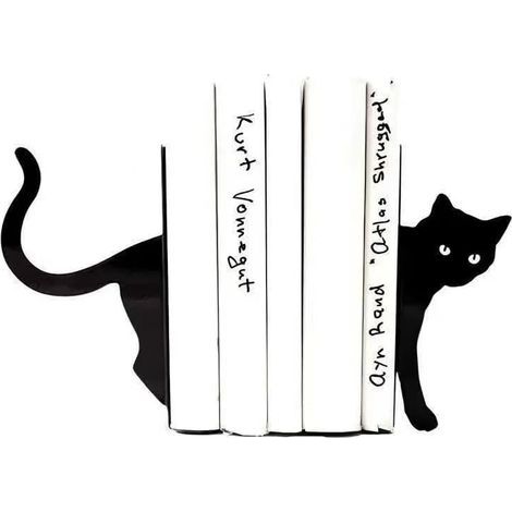Buchstützen mit Katzenmotiv – Dekorative und originelle Buchstützen mit schwarzen Katzen für Regale, als Dekoration für drinnen und draußen sowie als Büroaccessoires (1/5)