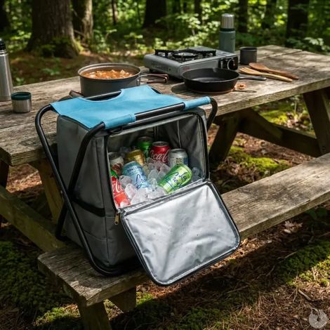Siège de pêche pliable avec sac isotherme - Tabouret de camping - Couleur : noir (1/5)