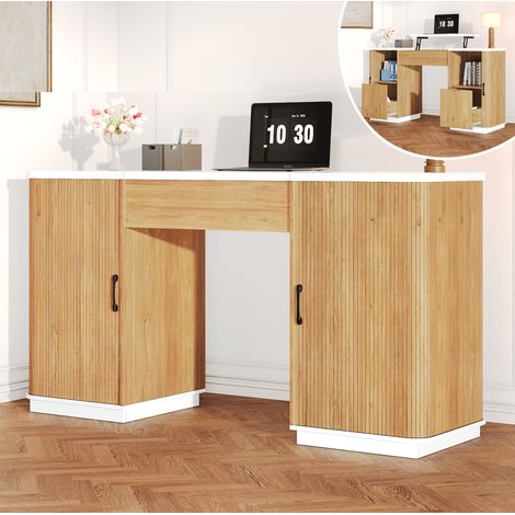 Table à manger extensible 140-180x80 cm MDF décor bois clair avec rangement intégré - CHICFURN (1/5)