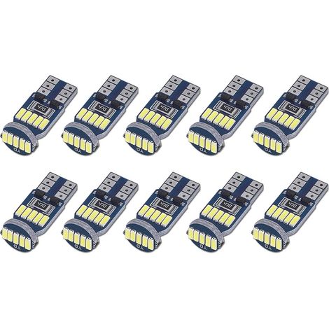 Pack of 10 T10 W5W Canbus Error Free LED Bulbs 15pcs SMD 4014 Car LED Bulbs 194 168 2825 White 6000K for Interior Lighting, Trunk Lighting, License Plate Lights, Position Lights DC 12V (1/5)