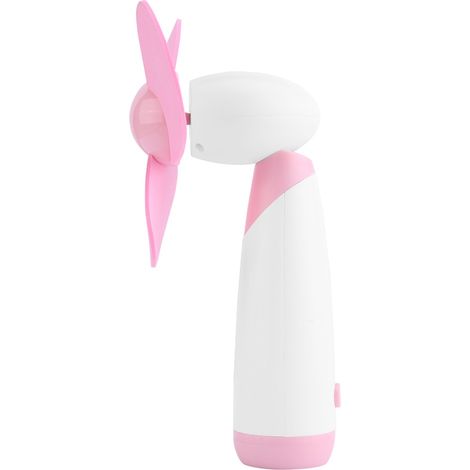 Mini ventilateur portable rose, fonctionnant avec deux piles AA, idéal pour la maison, le bureau et les voyages. (1/3)